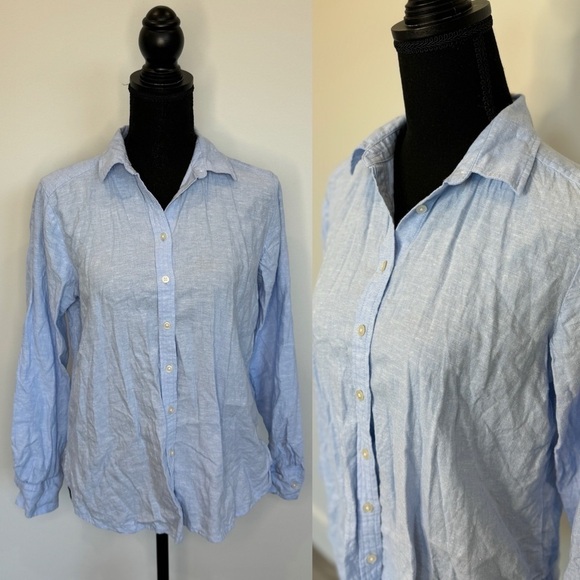 LOFT Blue Women’s Long Sleeve Button Up Linen Blend (S) - Picture 1 of 8